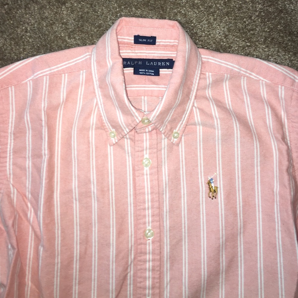 EUC Ralph Lauren Polo Coral Striped Button Down Size 2 - Picture 2 of 6